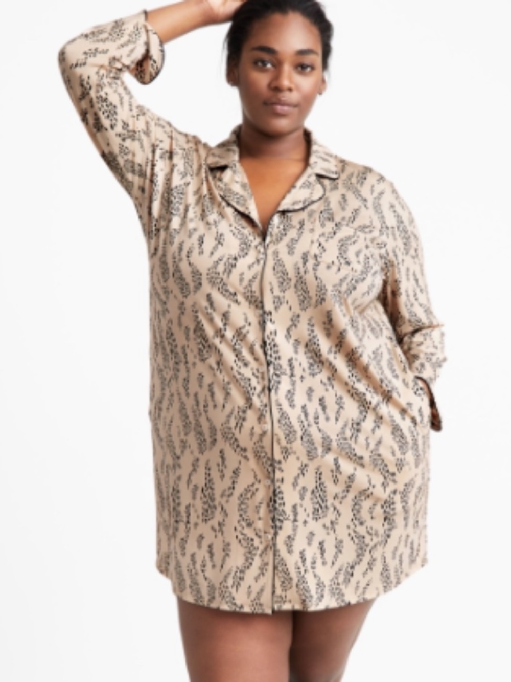 State of Day Women's Notch Collar Sleepshirt Textural Animal
